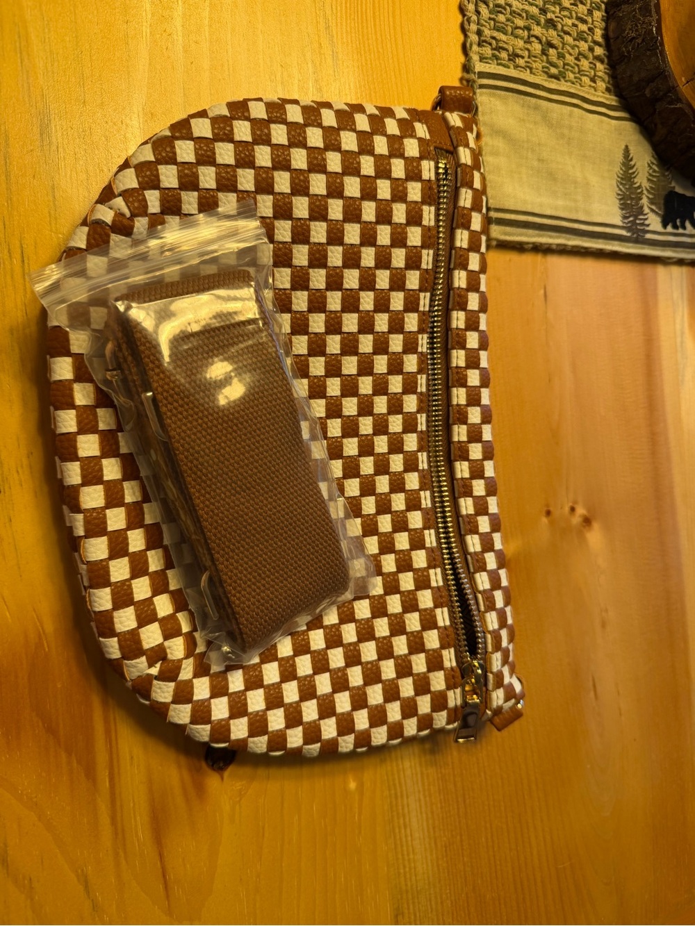 Brown and Cream Checkered Crossbody Bag - Women